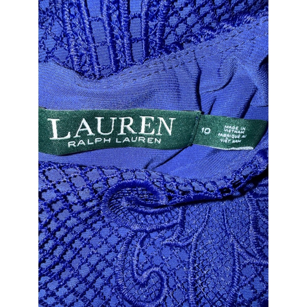Lauren Ralph Lauren Royal Blue Lace Sheath Dress Scalloped Hem Size 10 Cocktail - Picture 4 of 5